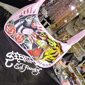 Ed Hardy Pink Graphic Shoulder Bag